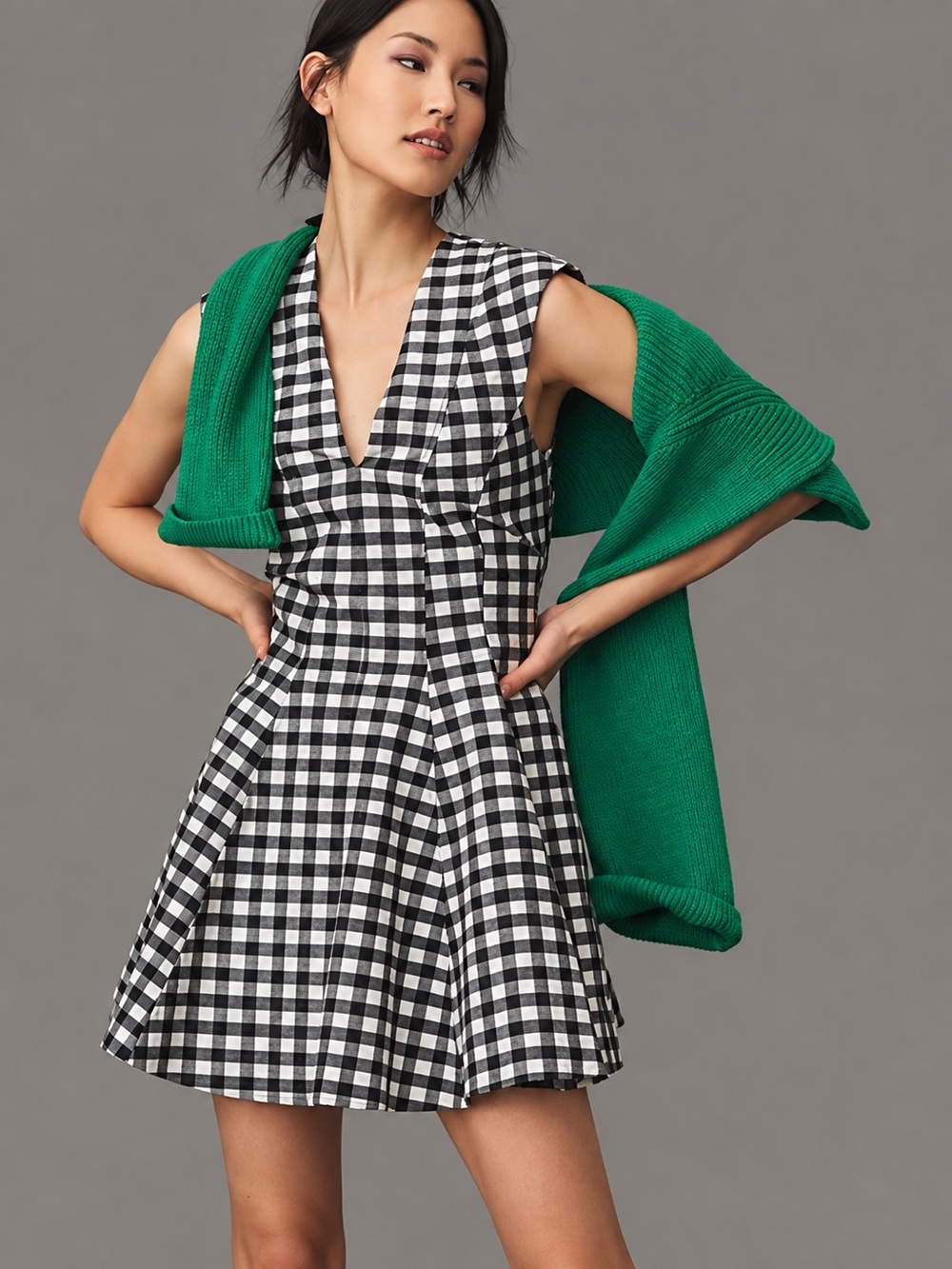Anthropologie Maeve Cap Sleeve A Line Gingham Mini Dress Classic Preppy Womens M